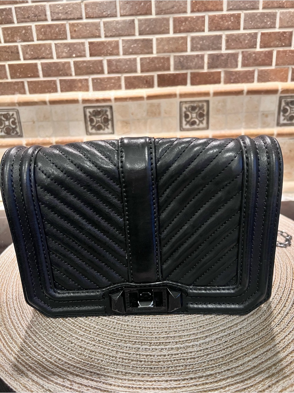 Rebecca Minkoff Black Quilted Chevron Small Love Crossbody Leather Handbag